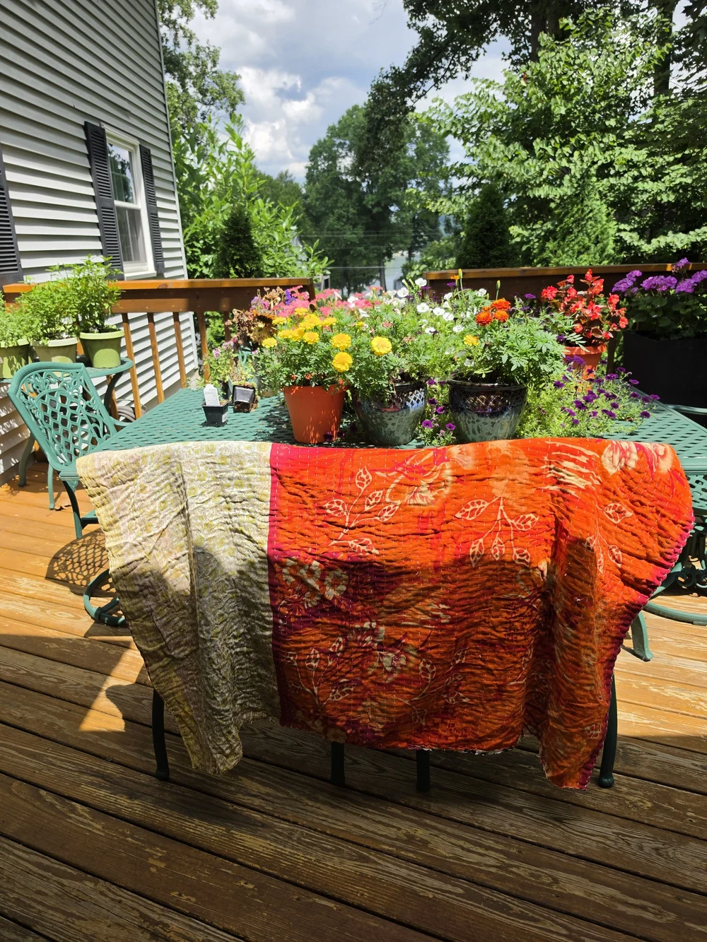 Kantha Quilt Recycled Indian Sari Fabric Cotton Blanket Handstitched  86x52